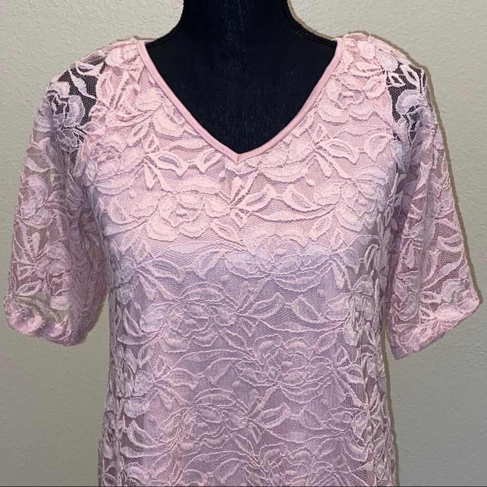 Antthony Pink Short Sleeve Lace Top